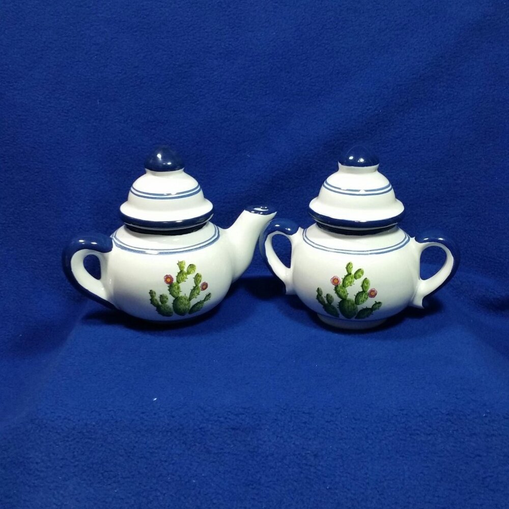 Telavera Arte Cruz Cactus Sugar Bowl and Creamer Set Made in Mexico Hand Painted